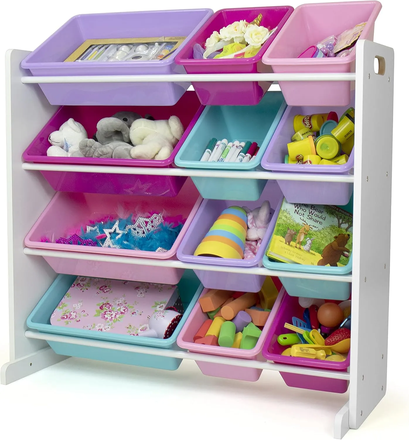 Humble Crew Toy Storage Organizer, White/Pink/Purple/Turquoise 34x11x31 inches,12x9x6 inches,16x12x6 inches