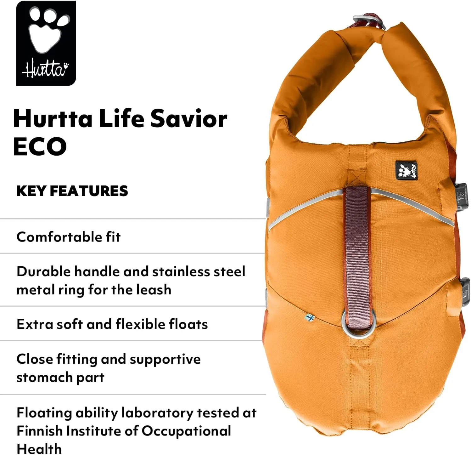 Hurtta ECO Life Savior, Dog Life Jacket, Buckthorn, 10-20 lb