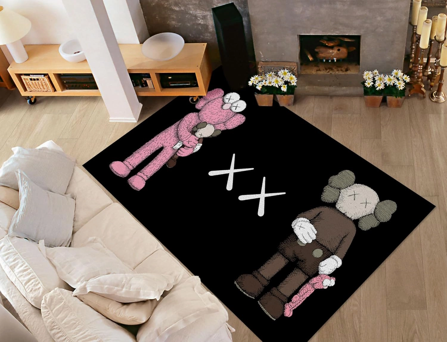 Hypebeast Area Rug Cartoon Decorative Rug Modern Abstract Art Pop Carpet Hypebeast Lover Floor Mat for Living Room Bedroom Playroom Home Decor Rug 3.3' x 5'