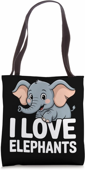 I Love Elephants Cute Cartoon Design Tote Bag