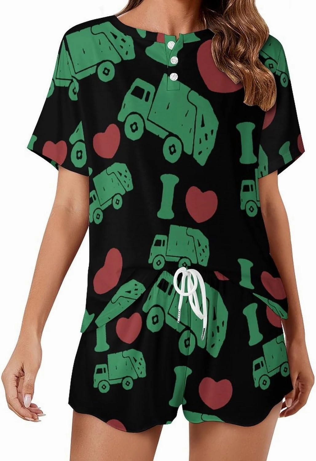 I Love Trash Garbage Trucks Womens Pajamas Set Loungewear Short Sleeve Sleepwear PJ