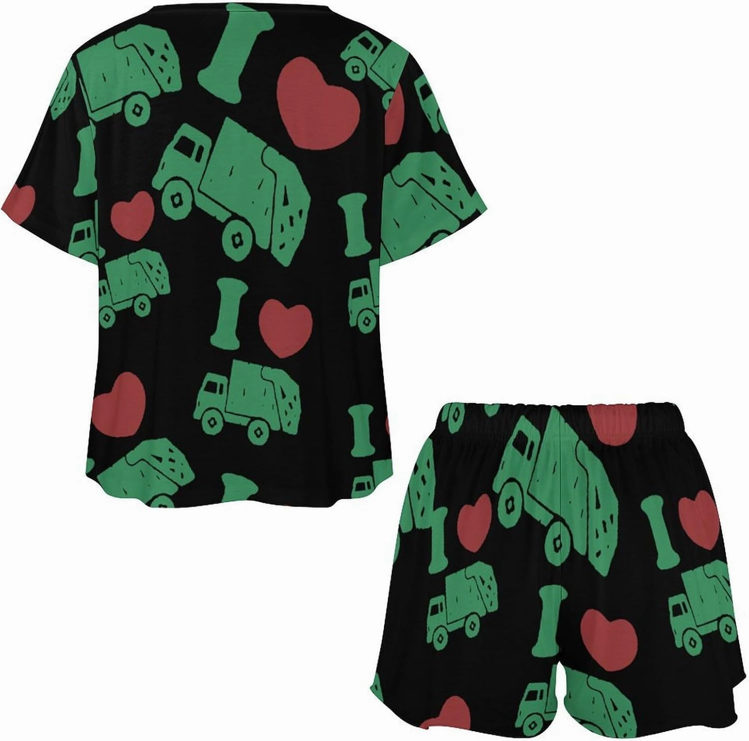 I Love Trash Garbage Trucks Womens Pajamas Set Loungewear Short Sleeve Sleepwear PJ