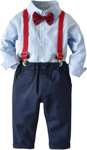 IBTOM CASTLE Toddler Boys Baptism Outfit Baby Dress Shirt Set with Bow Tie Gentleman Suits Wedding