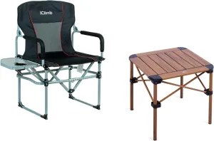 iClimb 1 Heavy Duty Compact Folding Chair and 1 Folding Square Table Bundle for Adults Outdoor Glamping Camping Concert Beach
