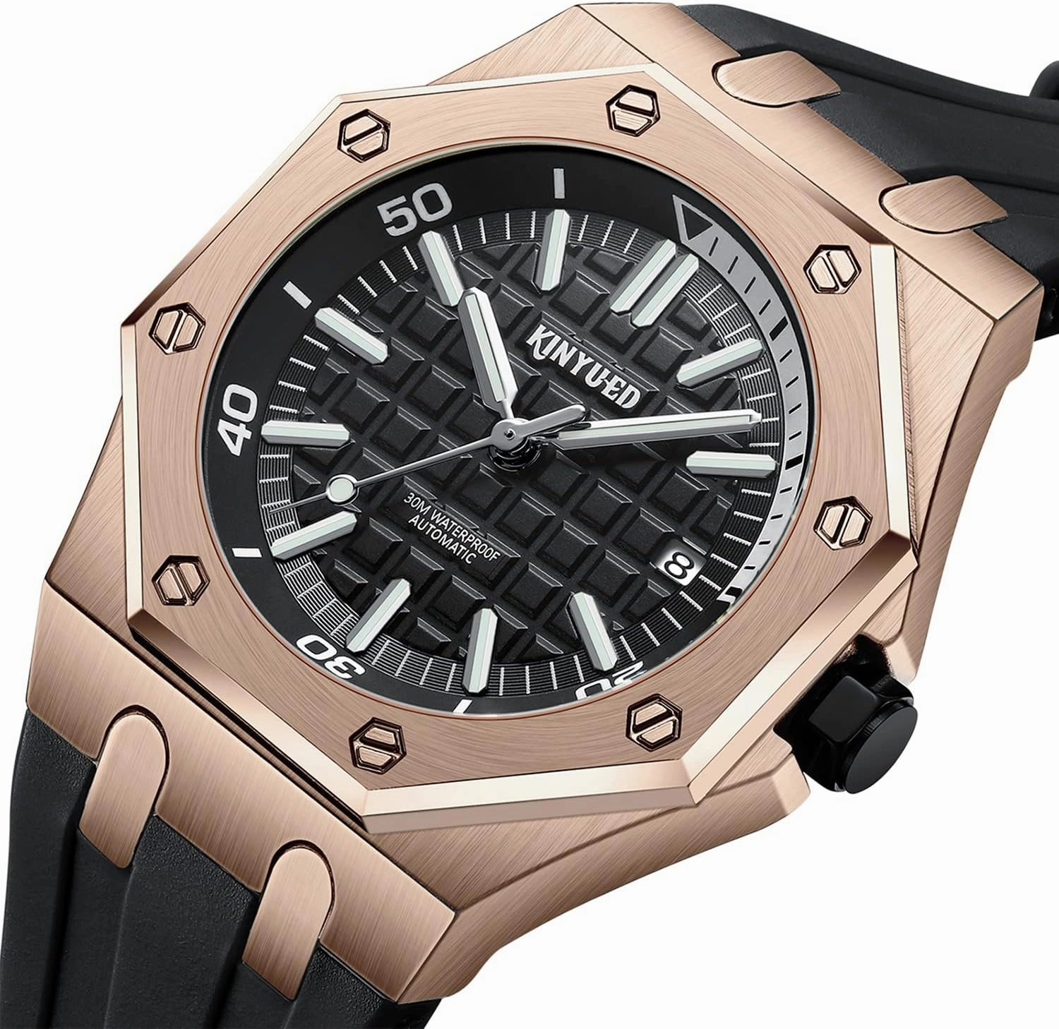 IK COLOURING Mens Luxury Automatic Mechanical Watch Business Luminous Wrist Watch,Waterproof Anti Shock Casual Adjustable Silicone Strap Wristwatch for Men Gift