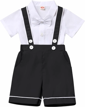 IMEKIS Toddler Baby Boy Baptism Christening Outfit Bowtie Dress Shirt Suspenders Shorts Birthday Wedding Party Suits
