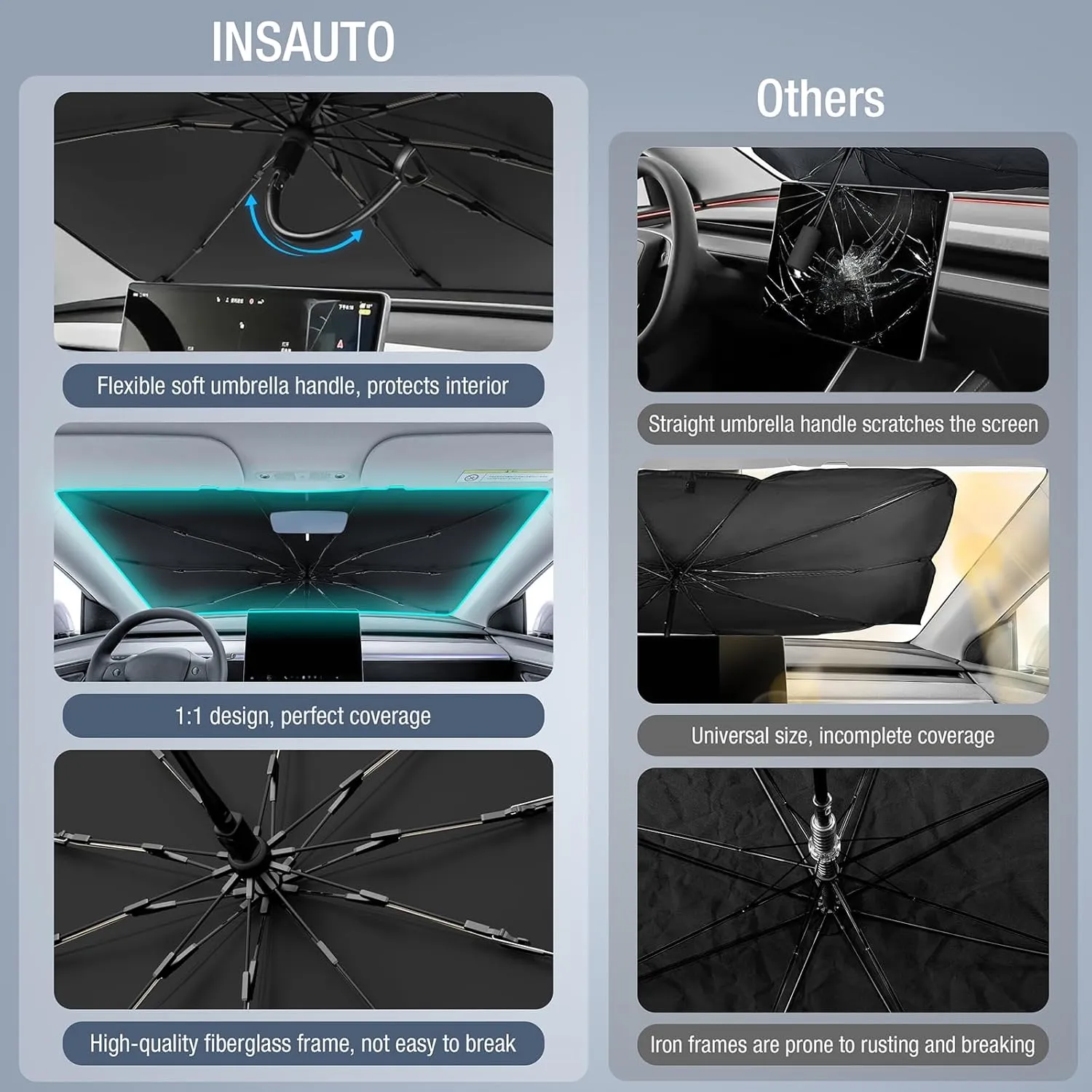 INSAUTO Windshield Sun Shade Umbrella for Honda Civic 2016-2021, Foldable Front Windshield Sunshade with Storage Bag, Block Out UV Rays & Heat, Keep Car Cool