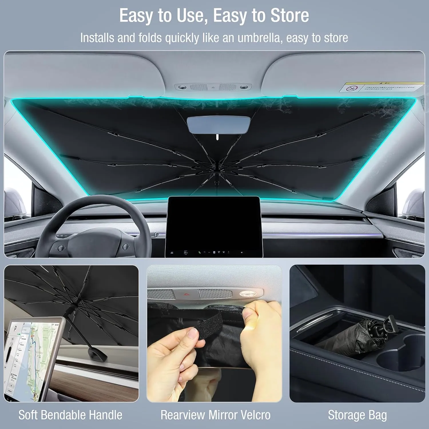 INSAUTO Windshield Sun Shade Umbrella for Honda Civic 2016-2021, Foldable Front Windshield Sunshade with Storage Bag, Block Out UV Rays & Heat, Keep Car Cool