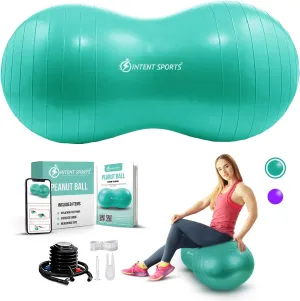 INTENT SPORTS Peanut Ball – Anti Burst Ball for Exercise, Labor, Birthing, Dog Training, Kids, Home & Gym Fitness, Physio Roll, Yoga Balance, Flexible Seating for Classroom & Office - Pump Included