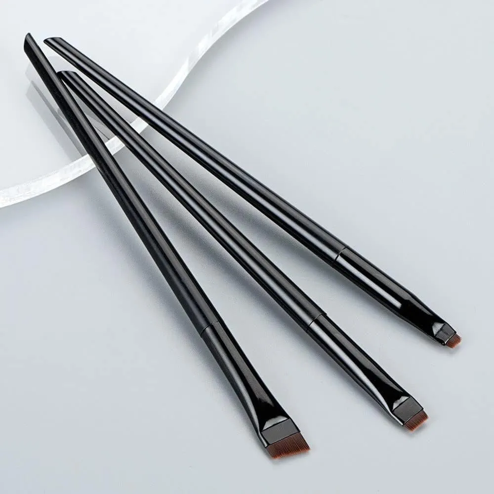 IOCCIOBB Eyeliner Brush Eyebrow Brush Portable Flat Fine Eye Liner Brow Contour Makeup Brushes Cosmetic Makeup Tool 3pcs/Set (Color : Black)
