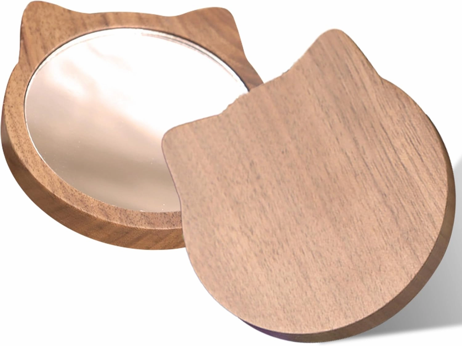 IUI Wooden Compact Mirror for Women, Makeup Mirror, Pocket Mirror Handheld Wedding Gift Souvenir Travel Mirror for Purses(Cat Shape)
