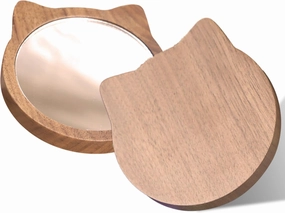 IUI Wooden Compact Mirror for Women, Makeup Mirror, Pocket Mirror Handheld Wedding Gift Souvenir Travel Mirror for Purses(Cat Shape)