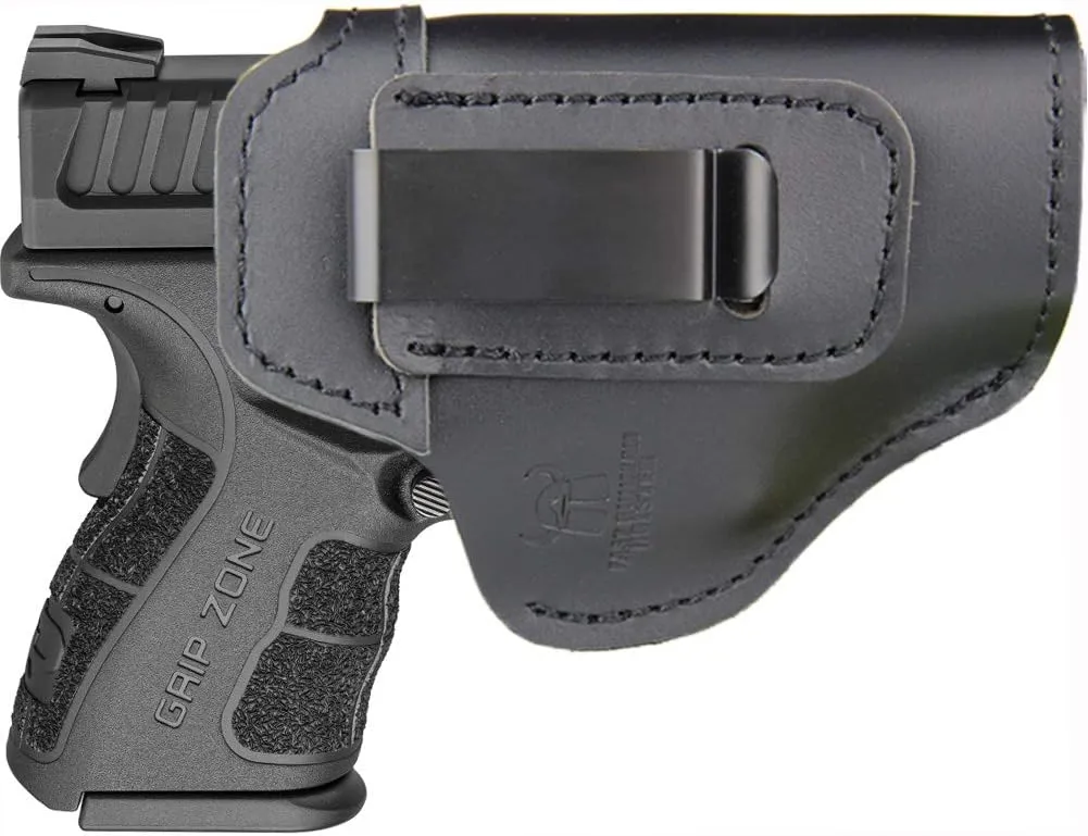 IWB Leather Holster for Inside Waistband Concealed Carry Fits: XD MOD.2 3″ 3.3″ SUB Compact Model 9mm .40sw .45ACP / XD 3″ / Xdm 3.8″ Compact/XDS 3.3″ / XDE 3.3″ or Similar Sized Pistols