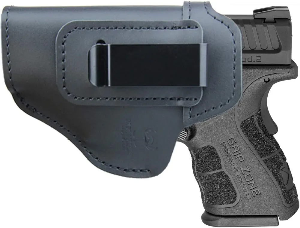IWB Leather Holster for Inside Waistband Concealed Carry Fits: XD MOD.2 3″ 3.3″ SUB Compact Model 9mm .40sw .45ACP / XD 3″ / Xdm 3.8″ Compact/XDS 3.3″ / XDE 3.3″ or Similar Sized Pistols
