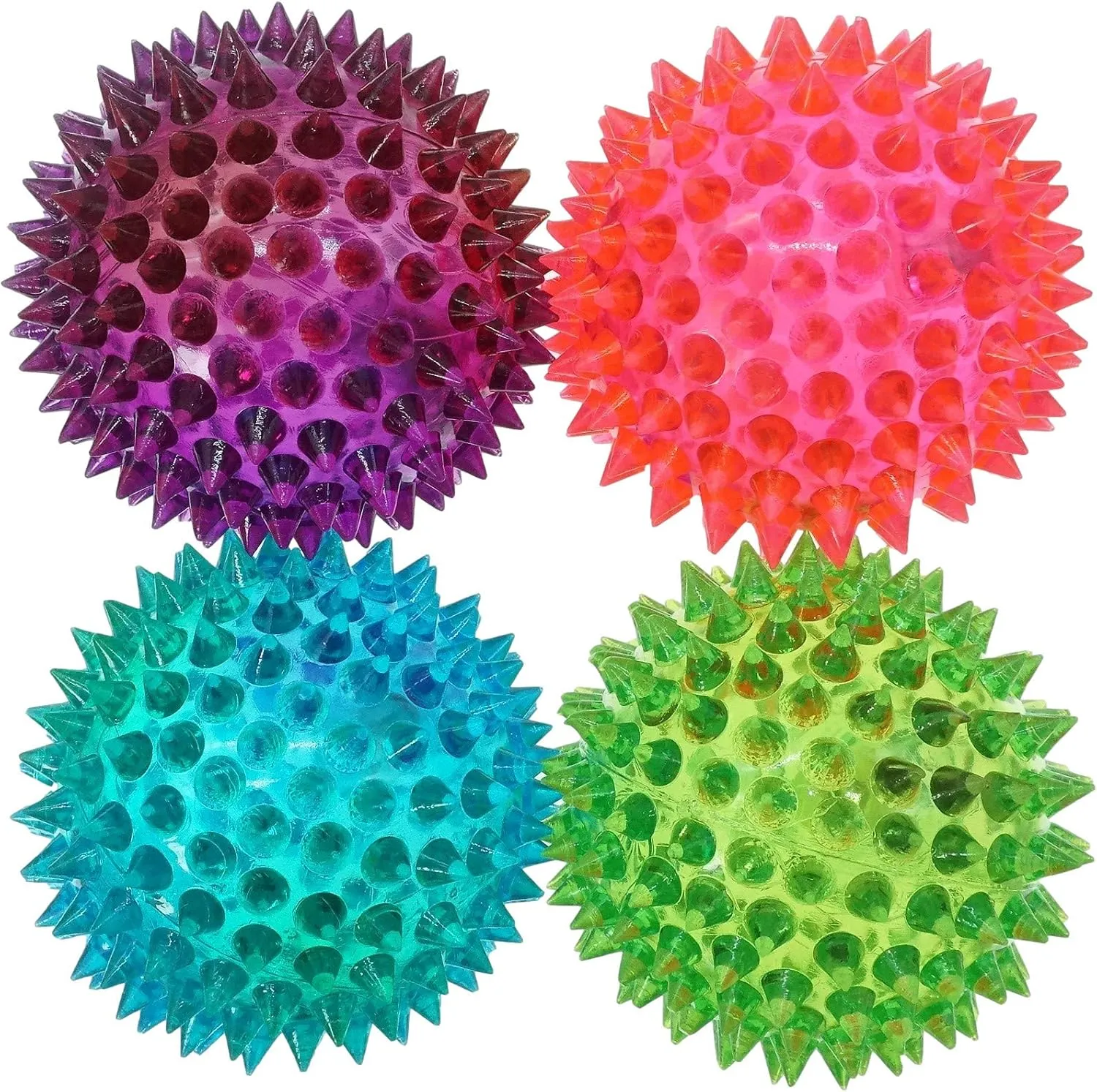 JA-RU Light Up Ball (4 Balls) Rubber Spiky Balls for Kids. Stress Relief Toy Autism Sensory Products. Dog Chew Toy Bulk Birthday Party Favors, Goodie Bag Stuffers. 699-4s