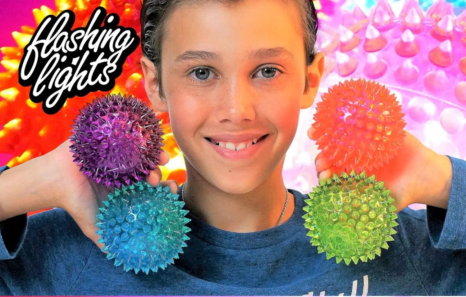 JA-RU Light Up Ball (4 Balls) Rubber Spiky Balls for Kids. Stress Relief Toy Autism Sensory Products. Dog Chew Toy Bulk Birthday Party Favors, Goodie Bag Stuffers. 699-4s