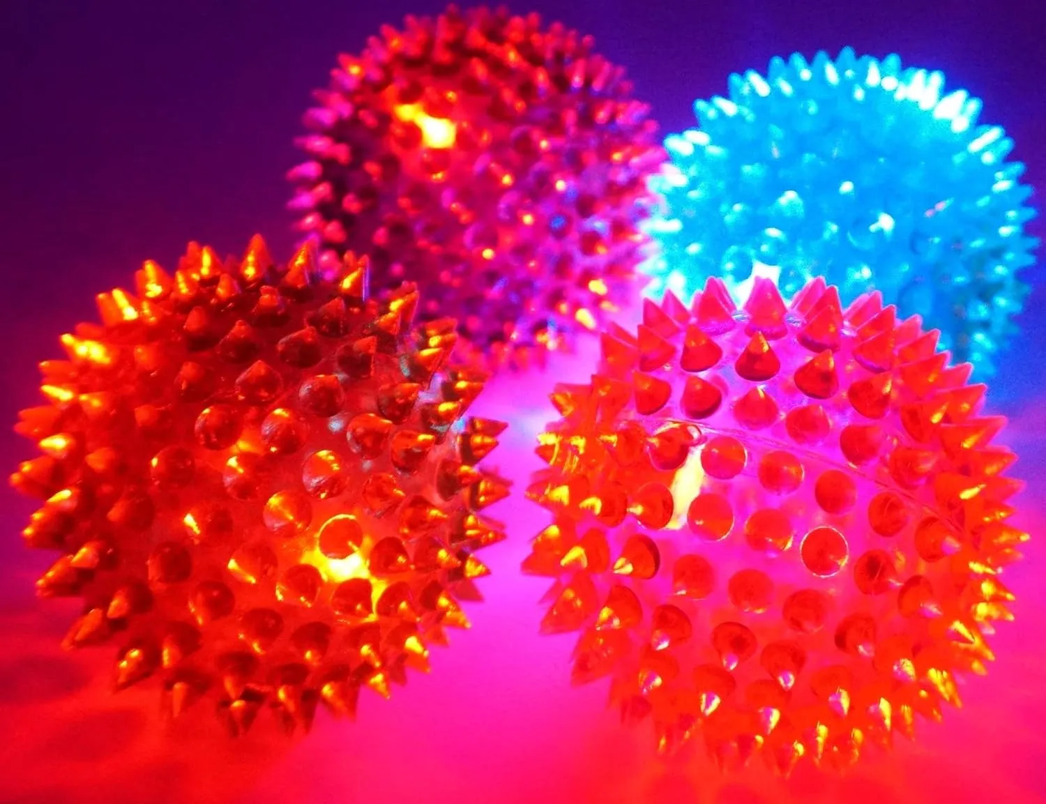 JA-RU Light Up Ball (4 Balls) Rubber Spiky Balls for Kids. Stress Relief Toy Autism Sensory Products. Dog Chew Toy Bulk Birthday Party Favors, Goodie Bag Stuffers. 699-4s
