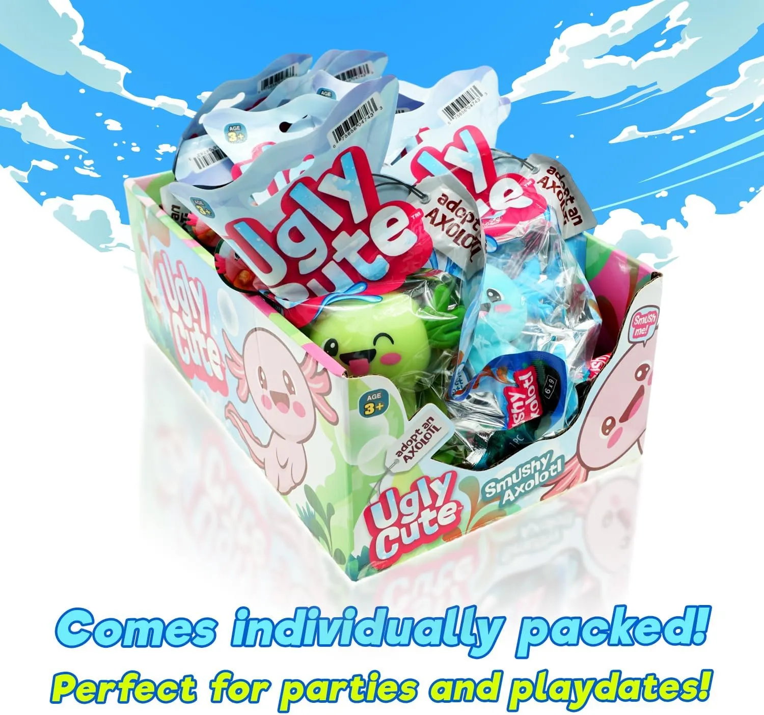 JA-RU Ugly Cute Axolotl Squishy Toy (12 Pack) – Squishy Axolotl Toys for Kids, Super Stretchy Stress Relief Toy, Bulk Axolotl Party Favors & Classroom Prizes. 4743-12s