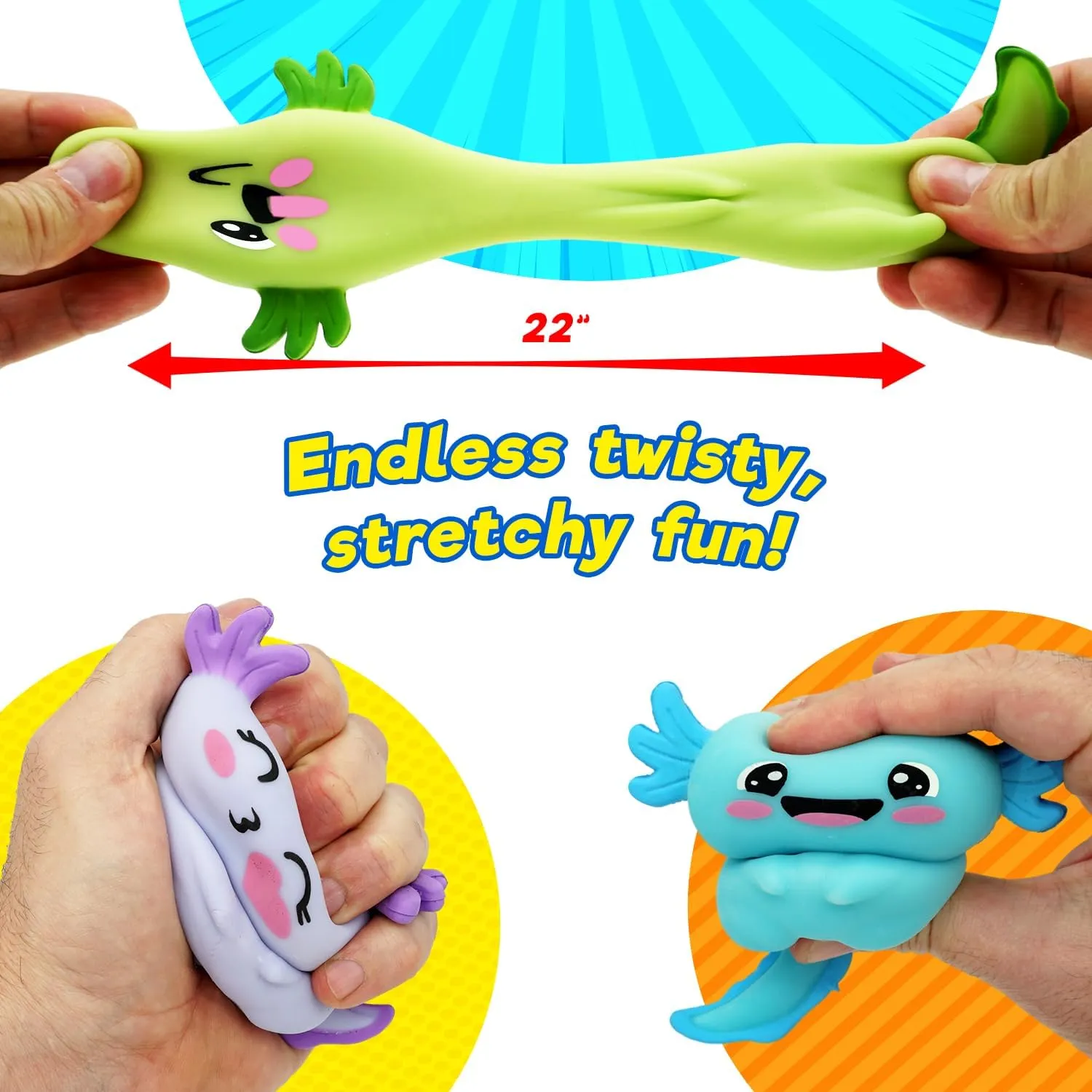 JA-RU Ugly Cute Axolotl Squishy Toy (12 Pack) – Squishy Axolotl Toys for Kids, Super Stretchy Stress Relief Toy, Bulk Axolotl Party Favors & Classroom Prizes. 4743-12s