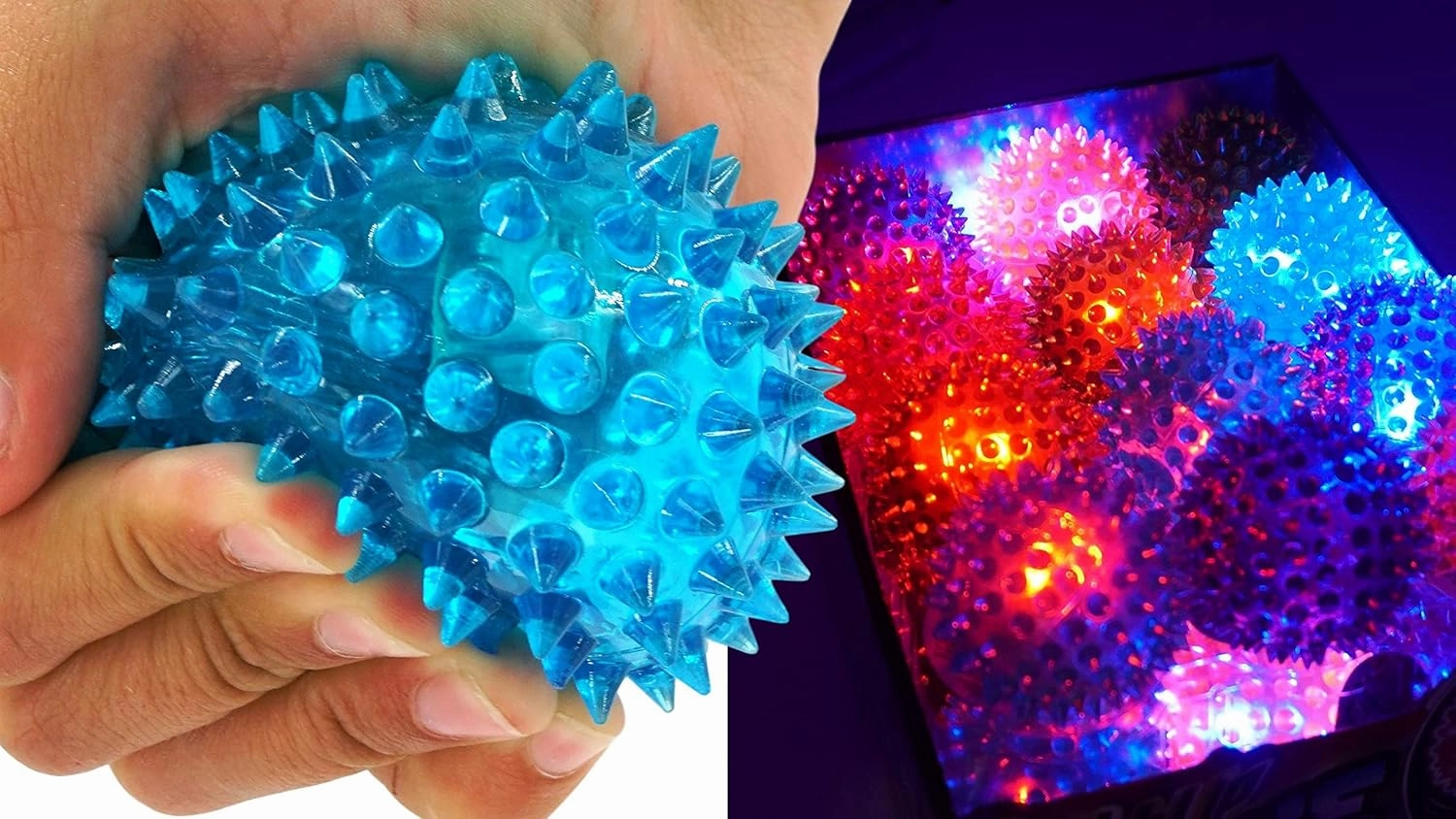 JA-RU Light Up Balls (24) Rubber Spiky Balls for Kids. Stress Relief Toy, Autism Sensory Products. Dog Chew Toy, Bulk Birthday Party Favors, Goodie Bag Stuffers. 695-24p