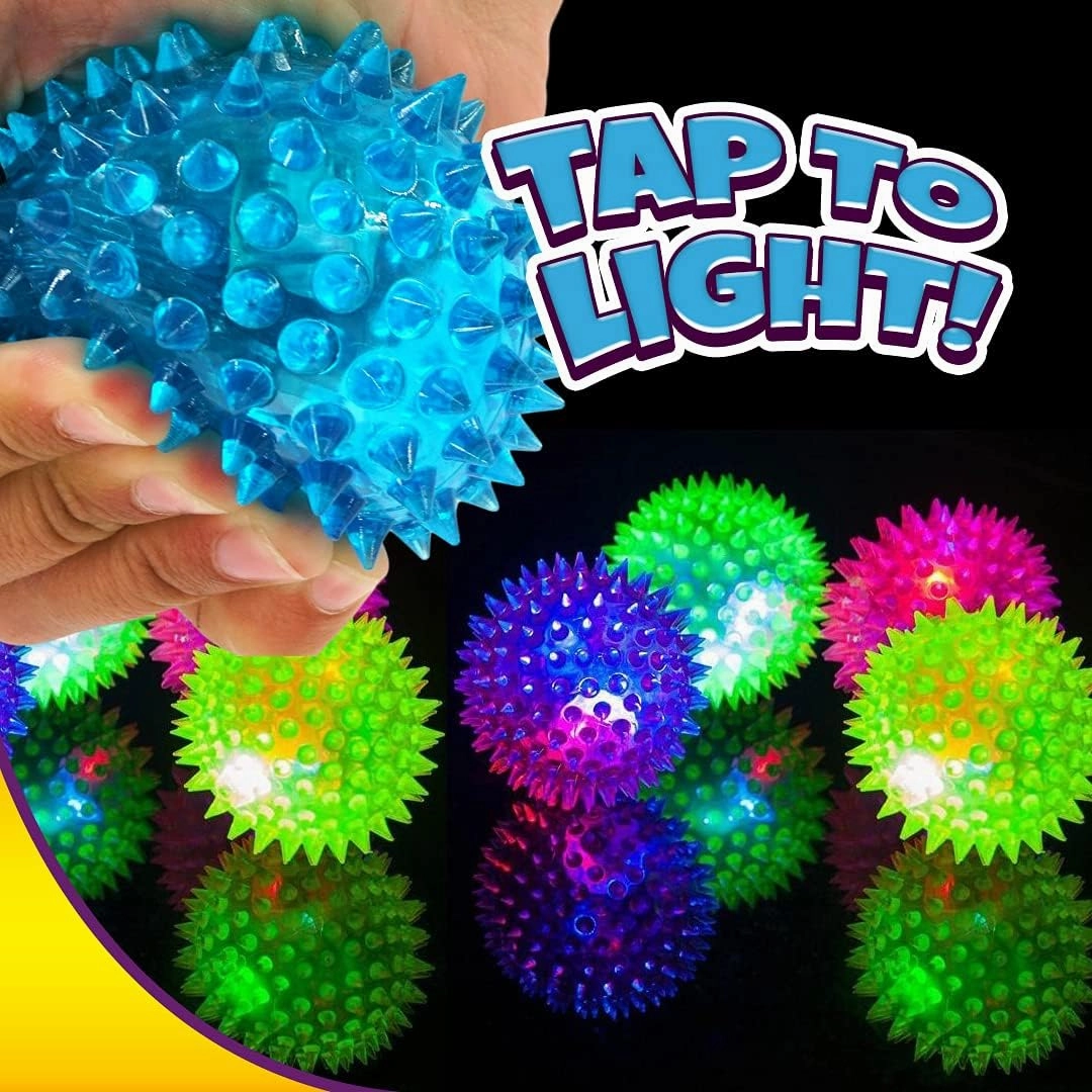 JA-RU Light Up Balls (24) Rubber Spiky Balls for Kids. Stress Relief Toy, Autism Sensory Products. Dog Chew Toy, Bulk Birthday Party Favors, Goodie Bag Stuffers. 695-24p
