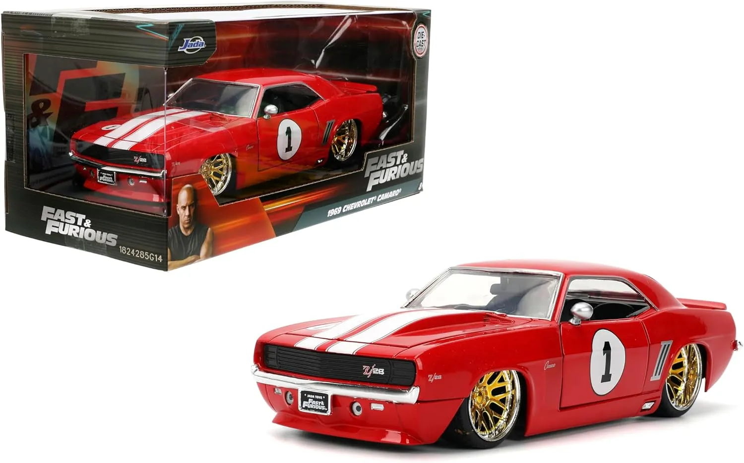 Jada Toys Fast & Furious 1:24 1969 Chevy Camaro Die-Cast Model Car, Detailed Exterior, Authentic Movie Replica, Collectible Toy – Ages 8 , Red