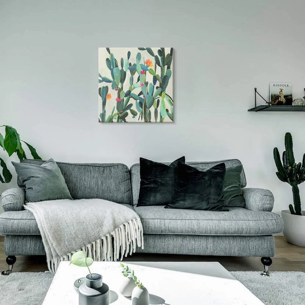 JAPO ART Cactus Wall Art Succulent Boho Wall Decor Plant Pictures Wall Art Southwest Decor Arizona Desert Cactus Pictures Desert Poster Wall Hanging for Kitchen Bathroom 24 x 24 Inch