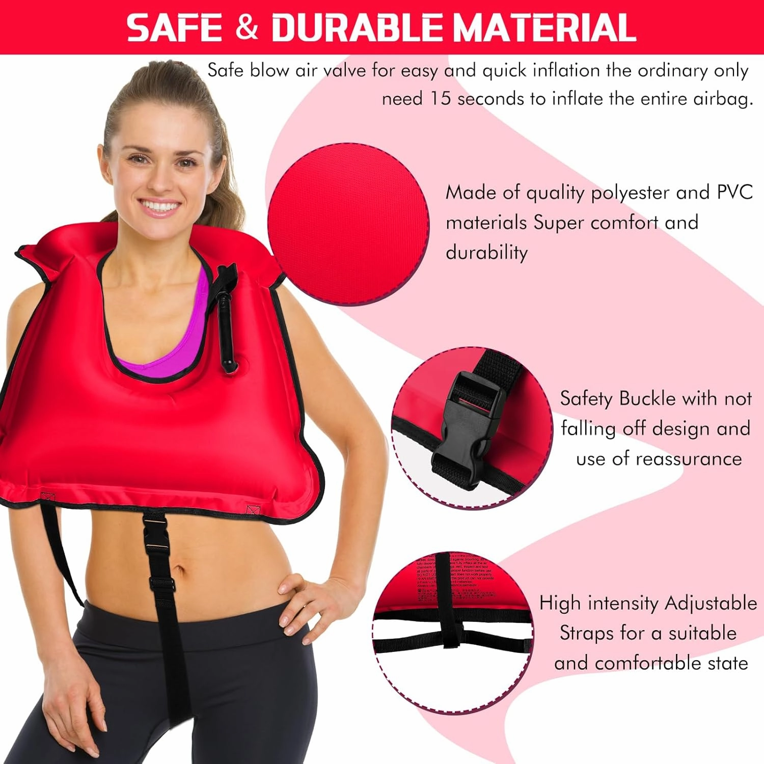 Jerify 4 Pcs Inflatable Snorkel Vest Adults, Portable Swim Vest Jackets, Adjustable Kayaking Jackets Safety Vests for Snorkeling Swimming Diving Surfing
