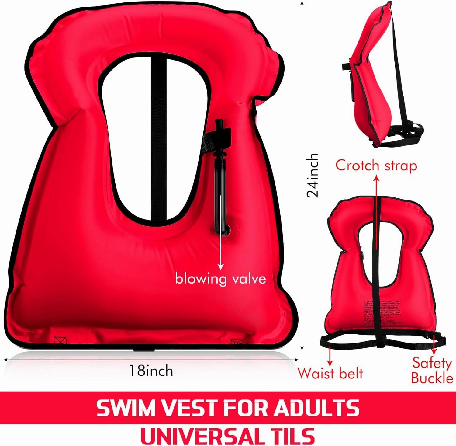 Jerify 4 Pcs Inflatable Snorkel Vest Adults, Portable Swim Vest Jackets, Adjustable Kayaking Jackets Safety Vests for Snorkeling Swimming Diving Surfing