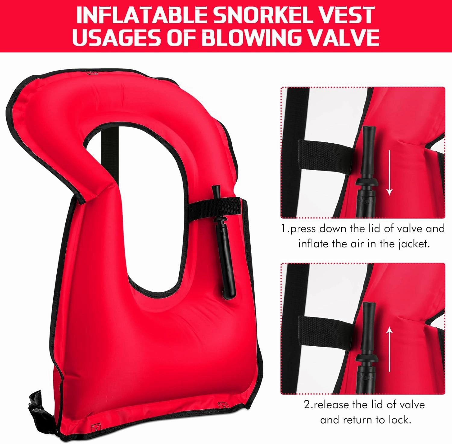 Jerify 4 Pcs Inflatable Snorkel Vest Adults, Portable Swim Vest Jackets, Adjustable Kayaking Jackets Safety Vests for Snorkeling Swimming Diving Surfing