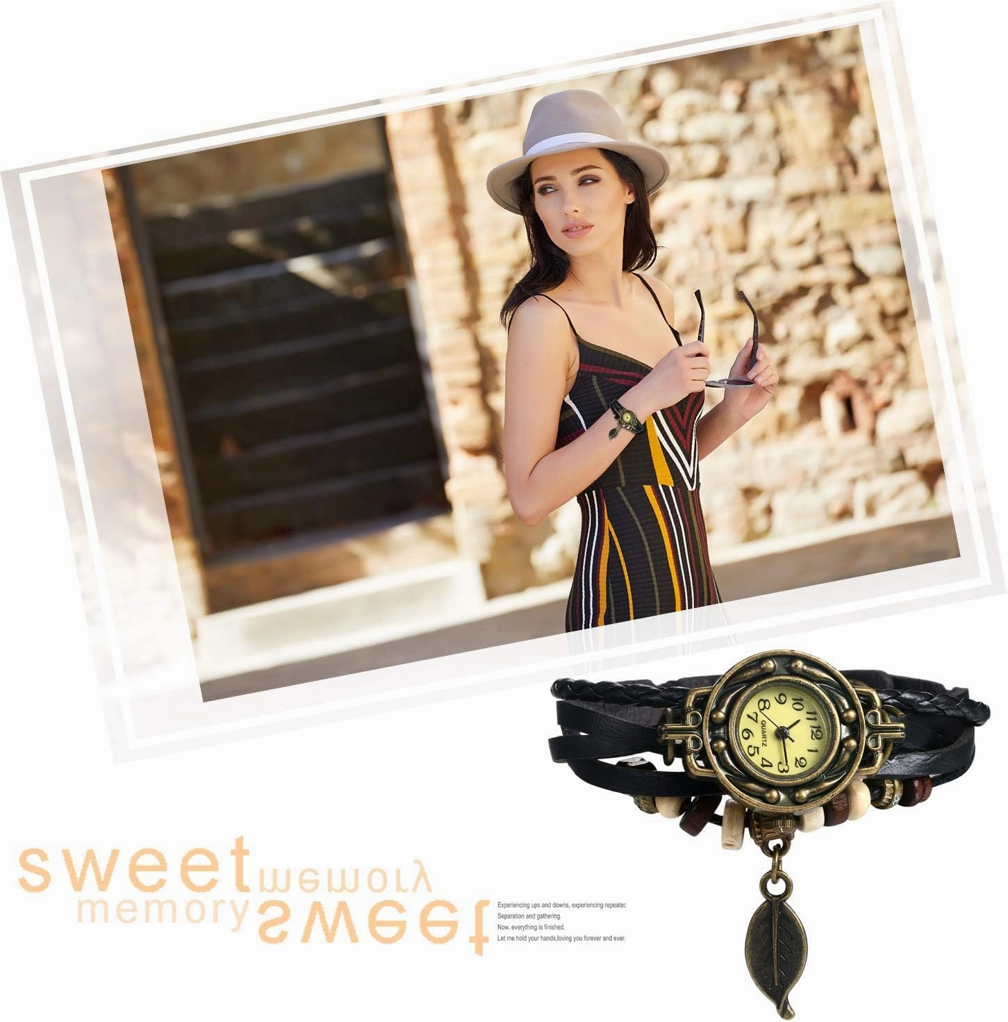 JewelryWe Women Quartz Bracelet Watch Fashion Weave Wrap Around Leather Wrist Watch Classic Bracelet Watch for Summer Beach