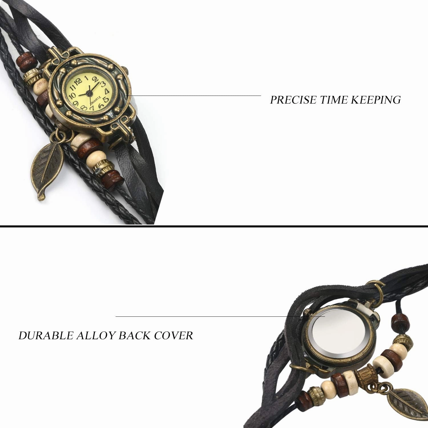 JewelryWe Women Quartz Bracelet Watch Fashion Weave Wrap Around Leather Wrist Watch Classic Bracelet Watch for Summer Beach