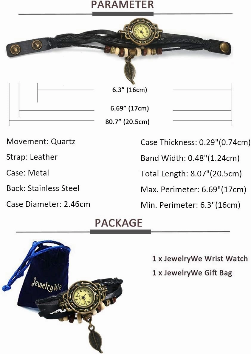 JewelryWe Women Quartz Bracelet Watch Fashion Weave Wrap Around Leather Wrist Watch Classic Bracelet Watch for Summer Beach