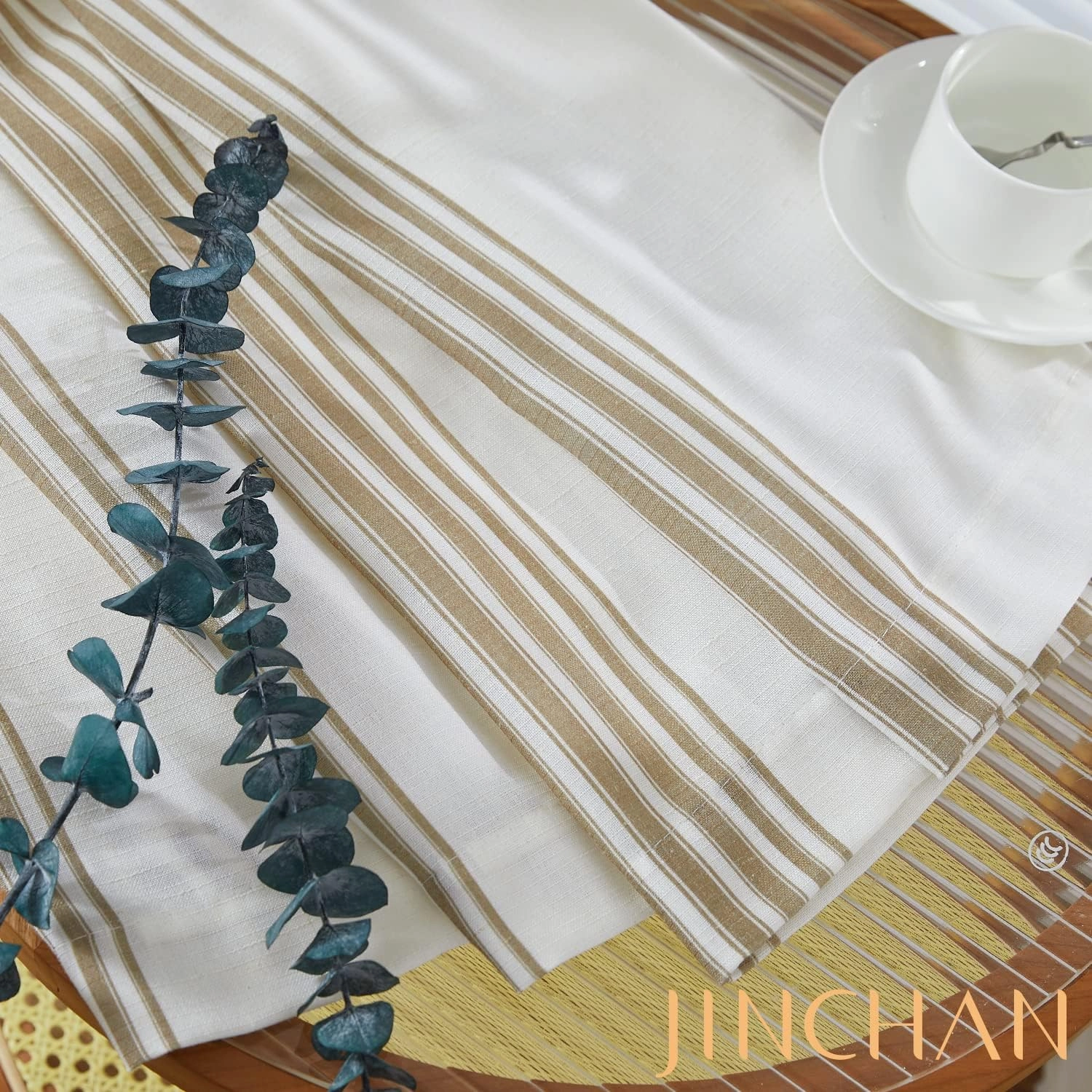 jinchan Striped Linen Valance Curtain 16 Inch Vertical Striped Valance for Kitchen Bathroom Light Filtering Window Treatment Rod Pocket Farmhouse Rustic Semi Sheer Short Window Curtain 1 Panel Taupe