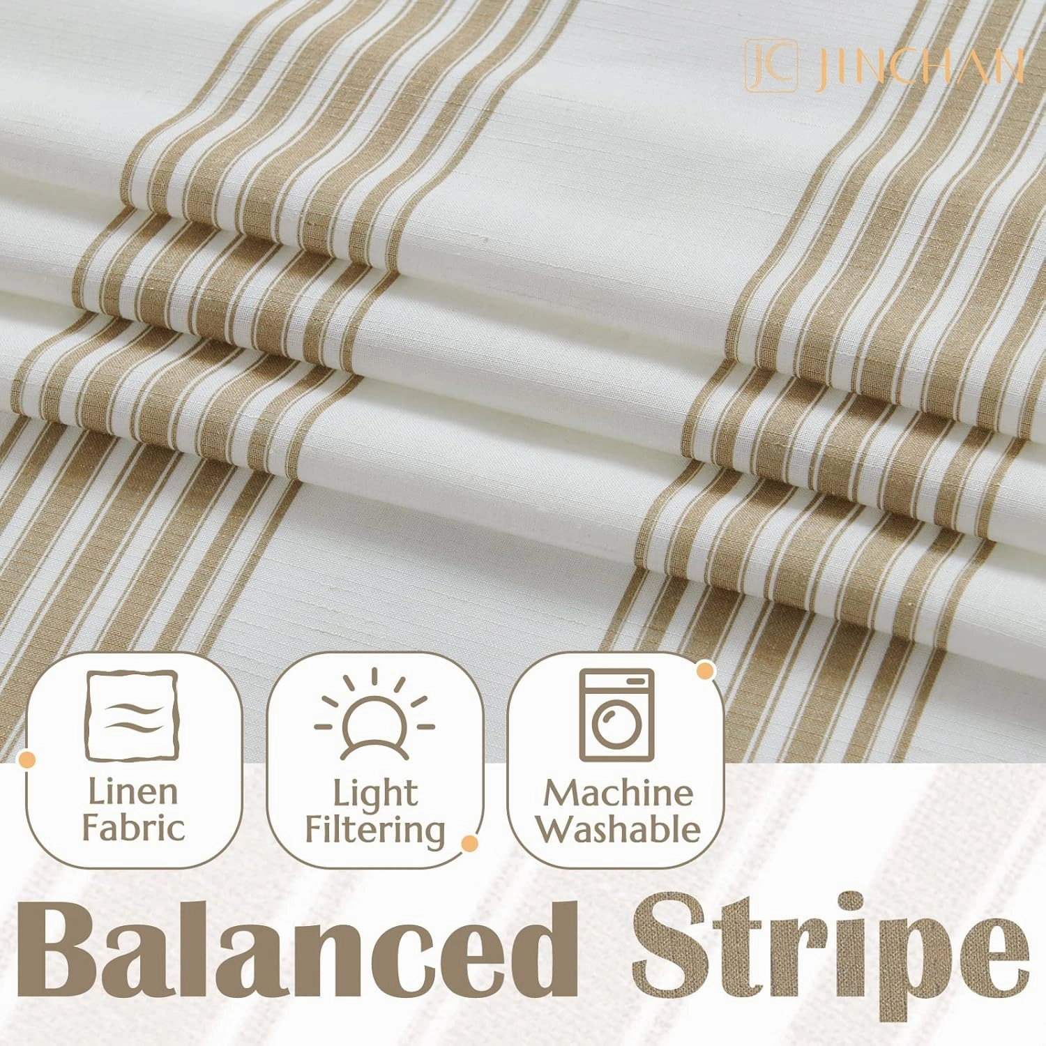 jinchan Striped Linen Valance Curtain 16 Inch Vertical Striped Valance for Kitchen Bathroom Light Filtering Window Treatment Rod Pocket Farmhouse Rustic Semi Sheer Short Window Curtain 1 Panel Taupe