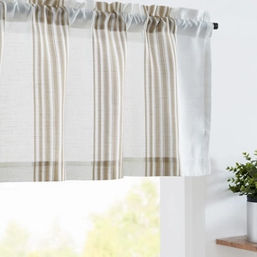 jinchan Striped Linen Valance Curtain 16 Inch Vertical Striped Valance for Kitchen Bathroom Light Filtering Window Treatment Rod Pocket Farmhouse Rustic Semi Sheer Short Window Curtain 1 Panel Taupe
