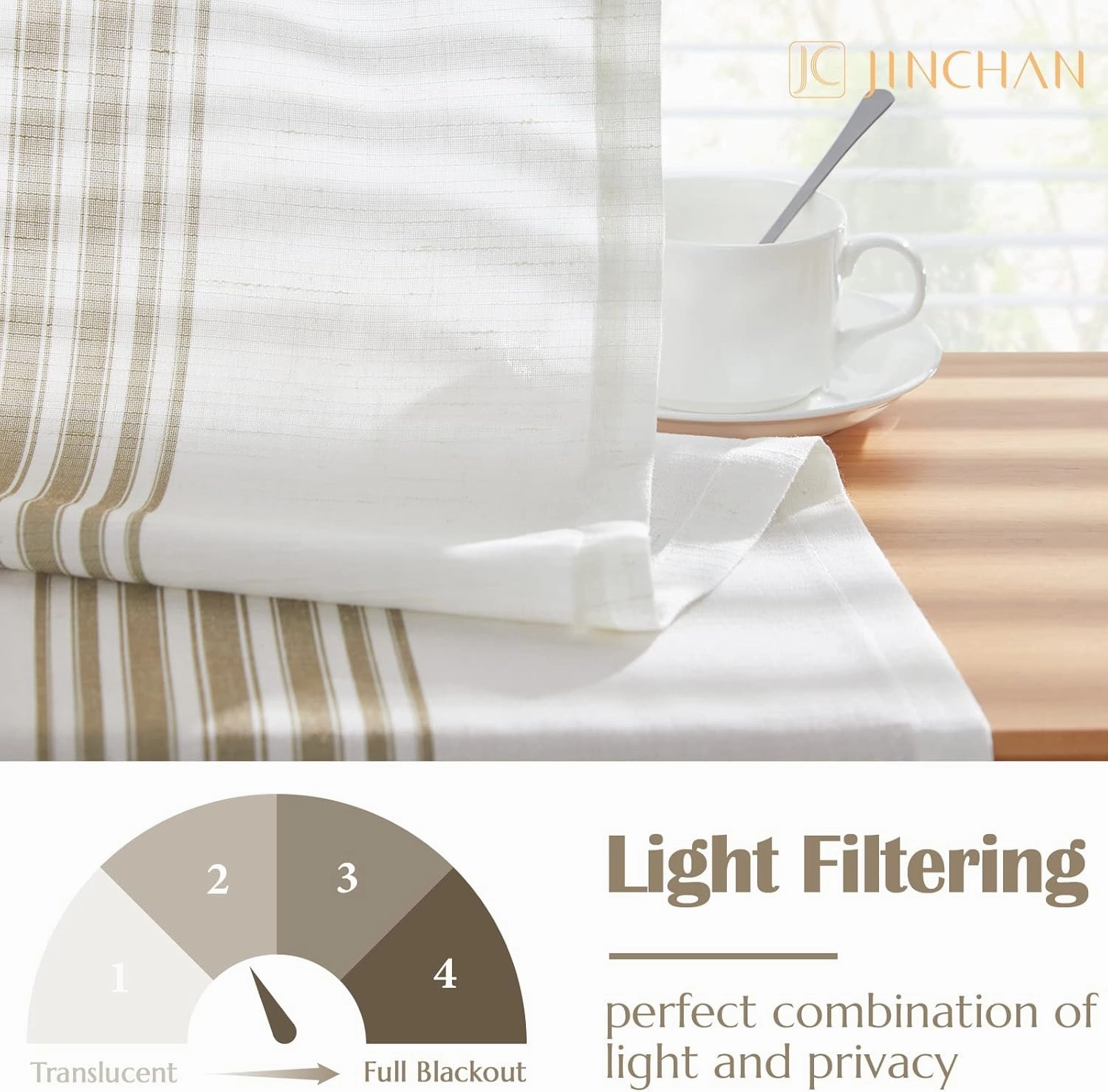 jinchan Striped Linen Valance Curtain 16 Inch Vertical Striped Valance for Kitchen Bathroom Light Filtering Window Treatment Rod Pocket Farmhouse Rustic Semi Sheer Short Window Curtain 1 Panel Taupe
