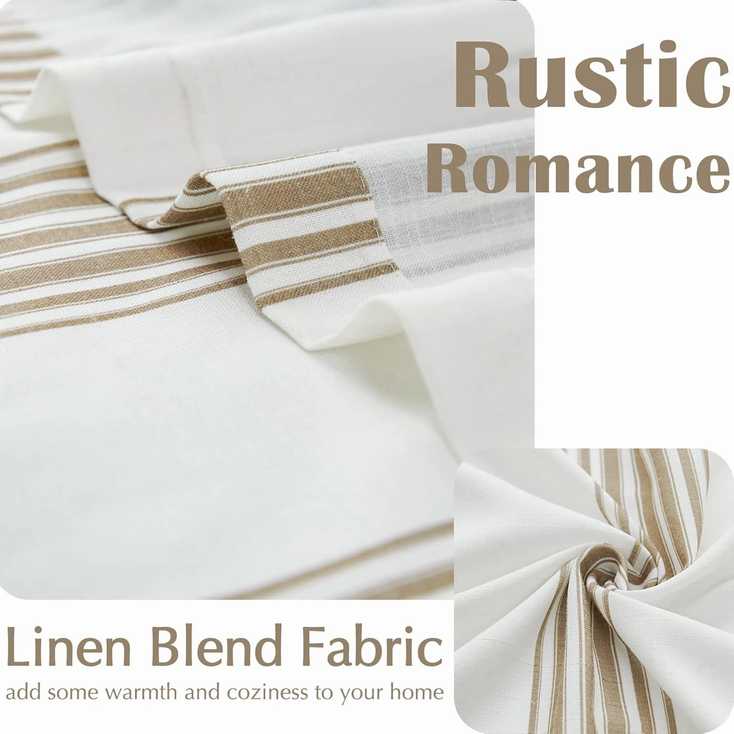 jinchan Striped Linen Valance Curtain 16 Inch Vertical Striped Valance for Kitchen Bathroom Light Filtering Window Treatment Rod Pocket Farmhouse Rustic Semi Sheer Short Window Curtain 1 Panel Taupe