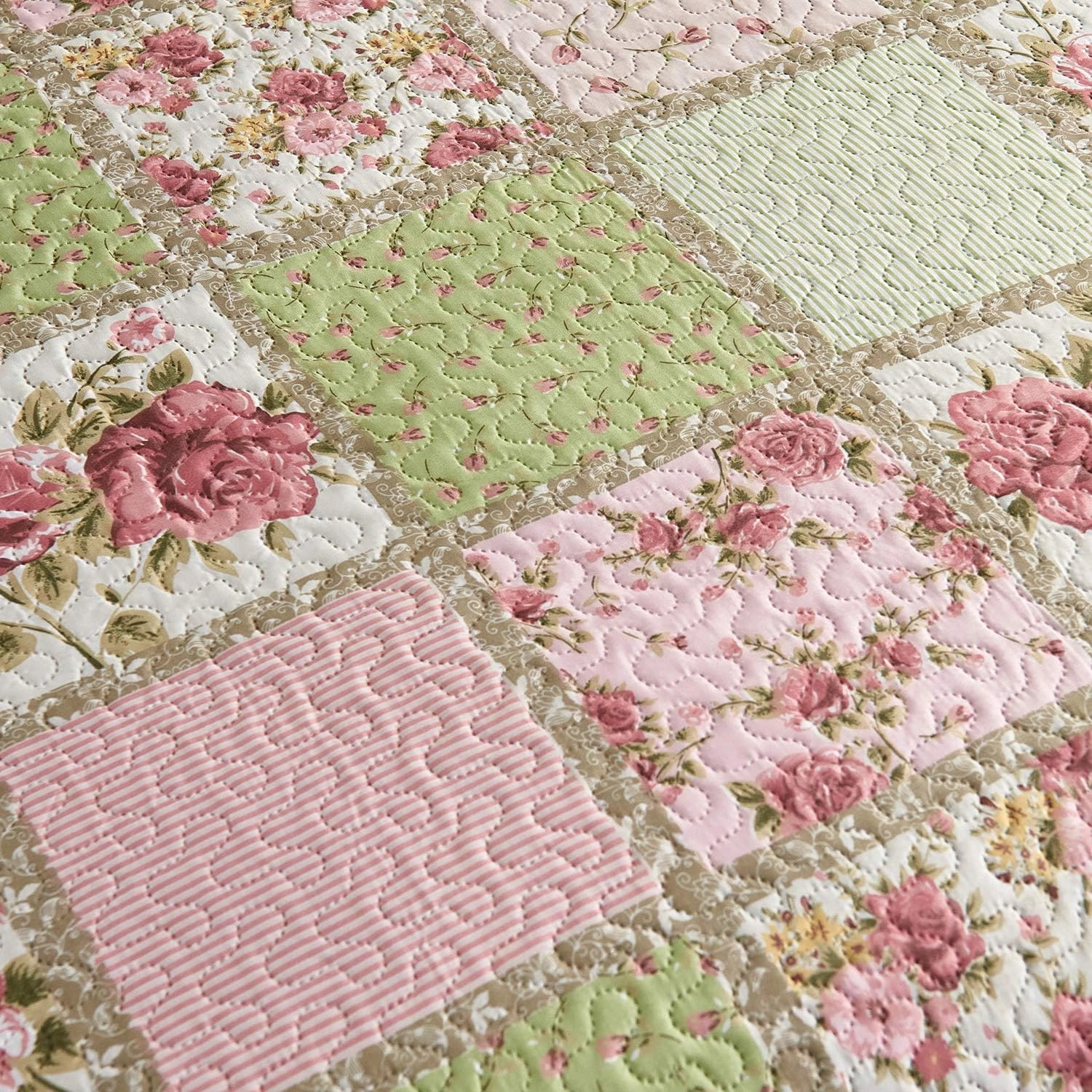 JML Quilt Set, 3 Pieces Bedspread Coverlet Cover - Soft Brushed Microfiber, Lightweight Printed Bedspread Set (Garden Pattern, Full/Queen 88"x92")