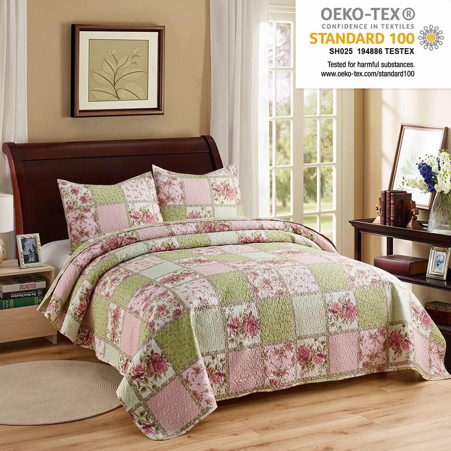 JML Quilt Set, 3 Pieces Bedspread Coverlet Cover - Soft Brushed Microfiber, Lightweight Printed Bedspread Set (Garden Pattern, Full/Queen 88"x92")