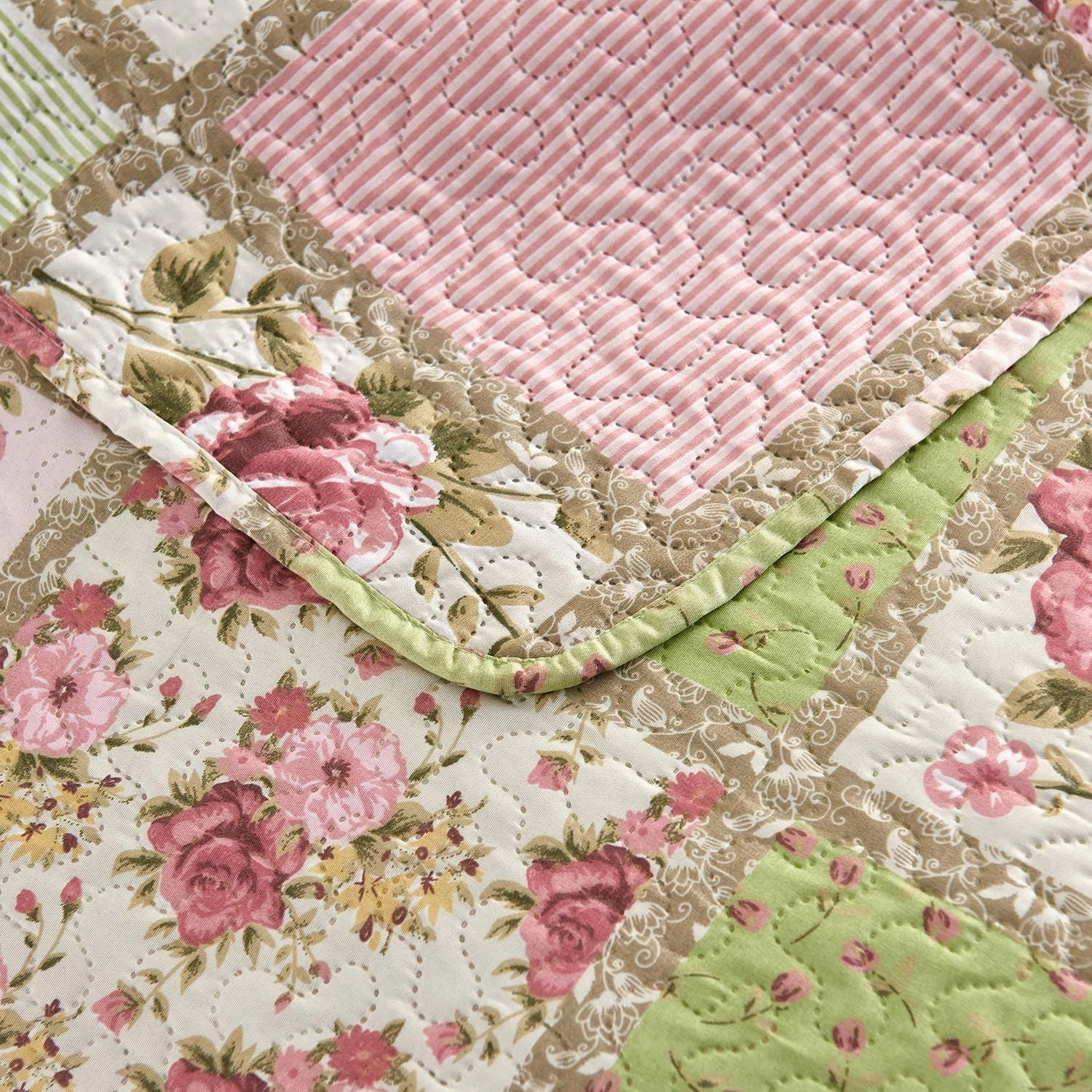 JML Quilt Set, 3 Pieces Bedspread Coverlet Cover - Soft Brushed Microfiber, Lightweight Printed Bedspread Set (Garden Pattern, Full/Queen 88"x92")