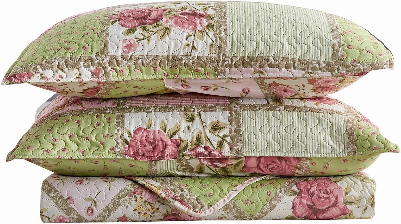 JML Quilt Set, 3 Pieces Bedspread Coverlet Cover - Soft Brushed Microfiber, Lightweight Printed Bedspread Set (Garden Pattern, Full/Queen 88"x92")