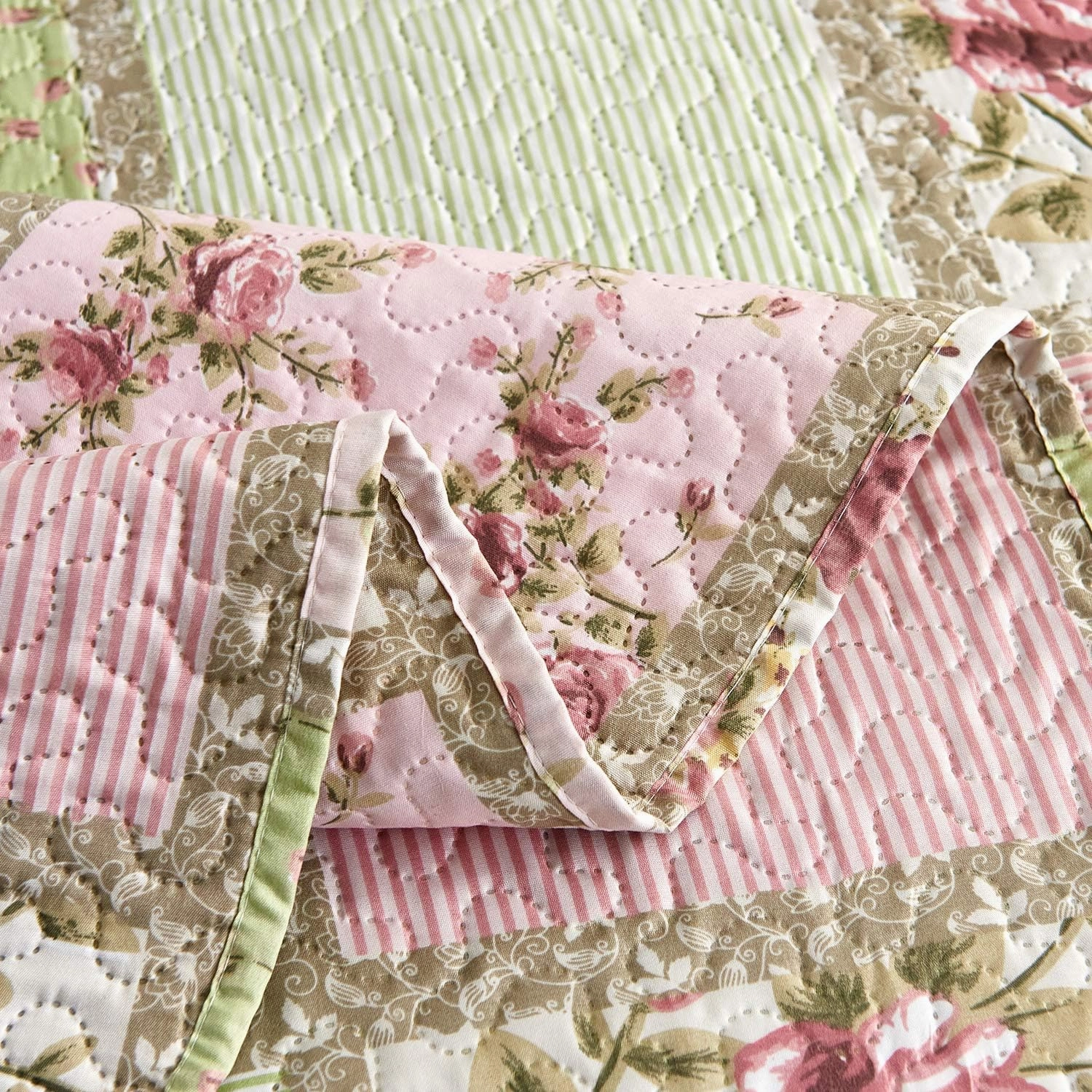 JML Quilt Set, 3 Pieces Bedspread Coverlet Cover - Soft Brushed Microfiber, Lightweight Printed Bedspread Set (Garden Pattern, Full/Queen 88"x92")