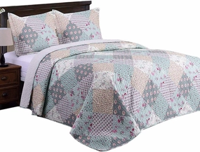 JML Quilt Set - King Size Quilt Sets with Shams - 3 Pieces - All Season Lightweight Soft Printed Pattern Bedding Bedspread Coverlet Set