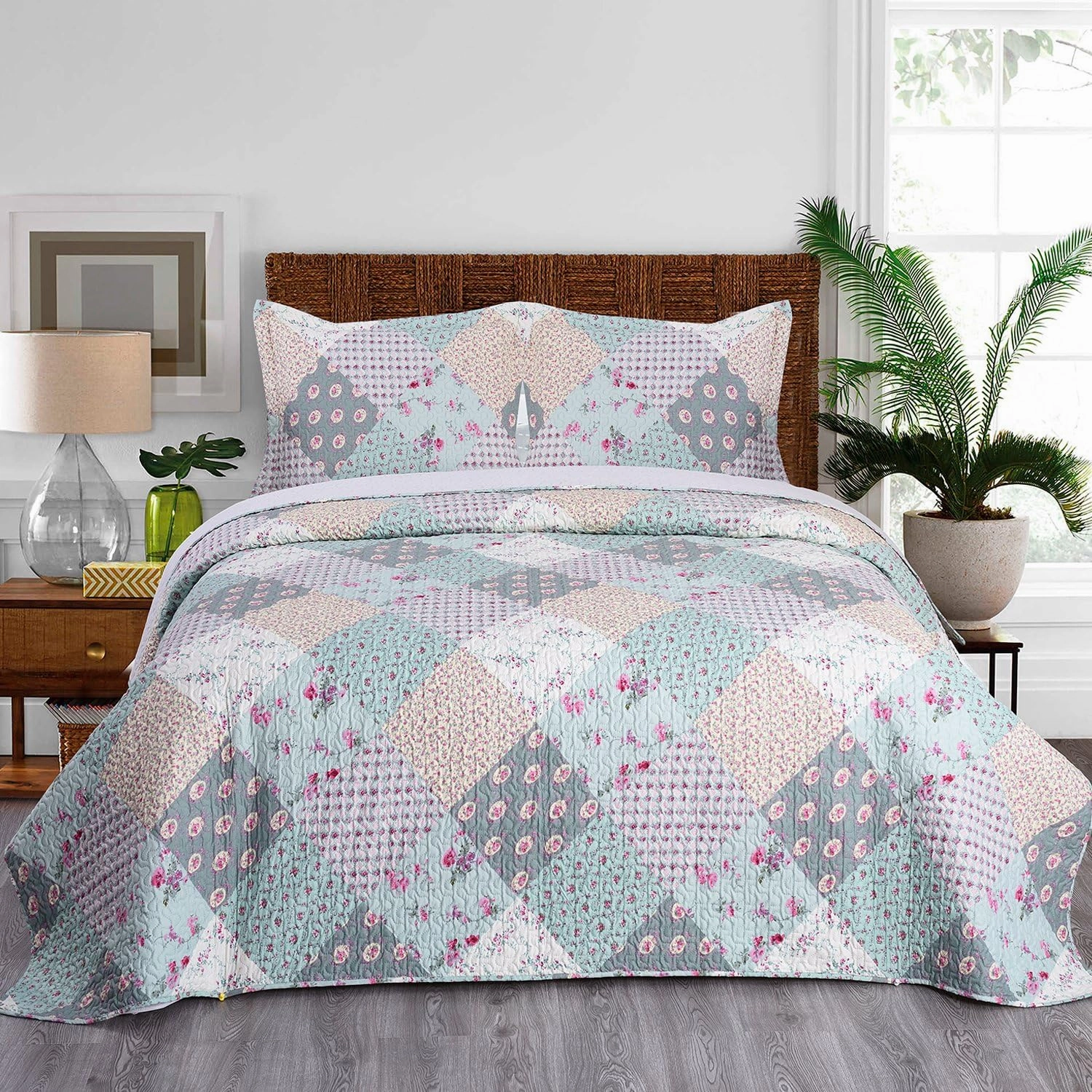 JML Quilt Set - King Size Quilt Sets with Shams - 3 Pieces - All Season Lightweight Soft Printed Pattern Bedding Bedspread Coverlet Set