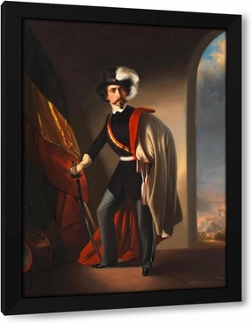 Josef Matthias Aigner 19x24 Black Modern Framed Art Print Titled: Self-Portrait as Commander of the Academic Legion (1849)