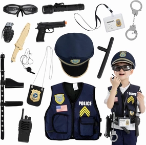 JOYIN 14 Pcs Police Pretend Play Toys Hat and Uniform Outfit for Halloween Dress Up Party, Officer Costume, Role-playing
