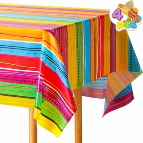 JOYIN 4 pcs Cinco De Mayo Printed Plastic Tablecover for Fiesta Decor, Muti-Colored (54 x 108 INCHES) Tablecloth for Fiesta Decorations, Taco Night, Birthday, and Mexican Themed Party