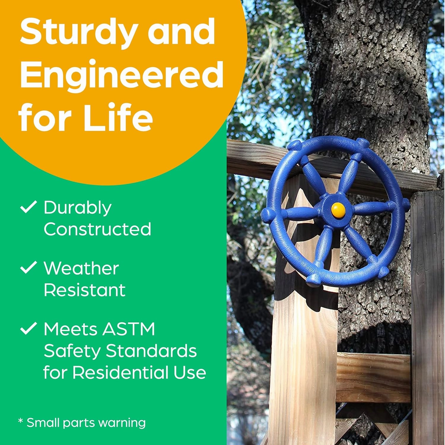 Jungle Gym Kingdom Pirate Ship Wheel for Kids - Toy Steering Wheel for Treehouse, Outdoor Playhouse, Backyard Playset or Swing Set - Playground Accessories & Attachments (Blue)