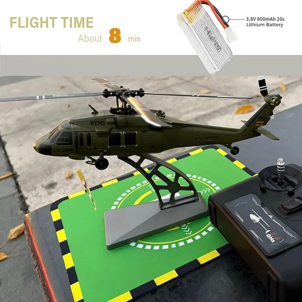 K170 Remote Control Helicopter, 2.4GHz UH60L RC Military Helicopter Toy with Adjustable Left and Right Hand Throttle for Teenagers and Adult Beginners (Three Battery Version)
